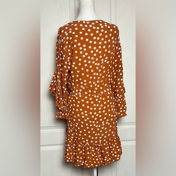 Maje Women's Faux Wrap Flounce Bell Sleeve Polka Dot Mini Dress Size Small - Picture 3 of 6